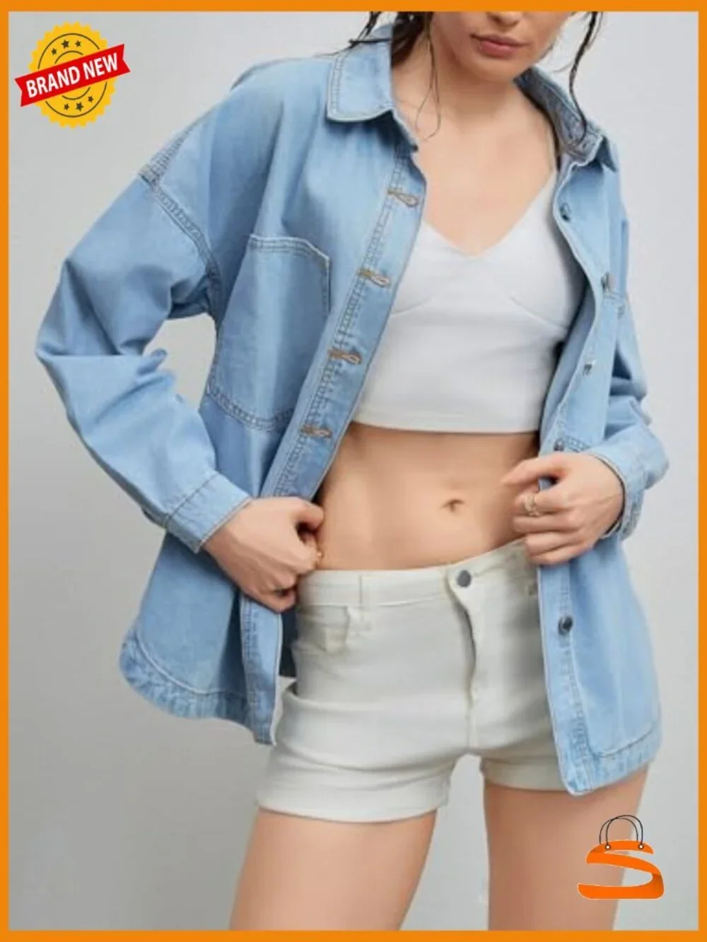 Oversized Button Down Denim Shirt Jacket Long Sleeve Trendy Shacket